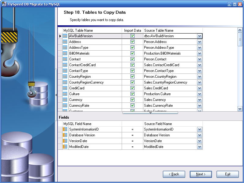 Specification of Objects to Import Data 