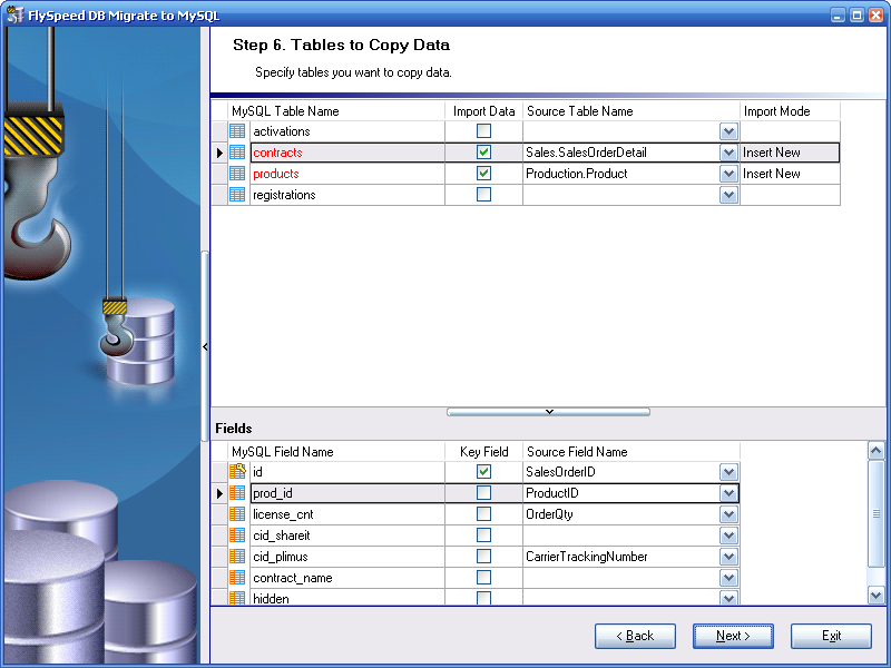 Specification of Objects to Copy Data for Update