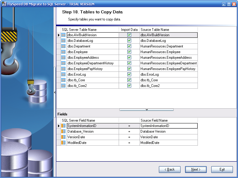 Specification of Objects to Import Data 