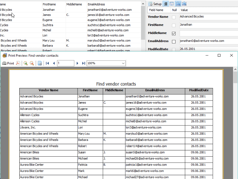 Printing data and saving to PDF format